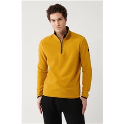 Avva Erkek Hardal Dik Yaka Soğuğa Dayanıklı Yarım Fermuarlı Regular Fit Standart Kesim Polar Sweatshirt E001068