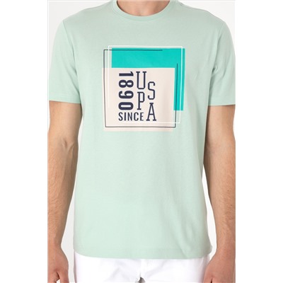 Erkek Regular Fit Bisiklet Yaka Su Yeşili Tişört