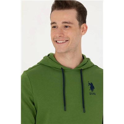 Erkek Yeşil Basic Kapüşonlu Sweatshirt