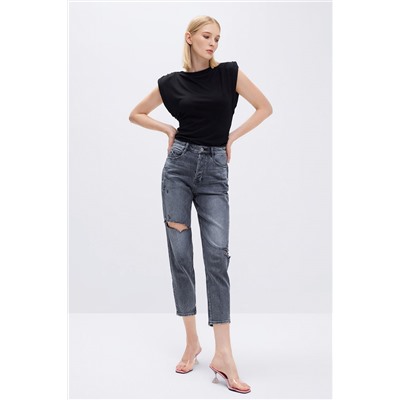Vaquero slim fit 7/8 de tiro alto Gris oscuro