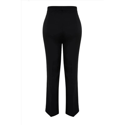 Siyah Straight/Düz Kesim Yüksek Bel Nervür Dikişli Dokuma Pantolon TBBSS22PL0301