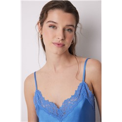 Set de pijama largo satén y encaje azul
