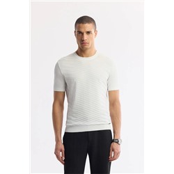 Avva, Erkek Ekru Bisiklet Yaka Önü Jakar Detaylı Rayon Triko T-shirt A51Y5004