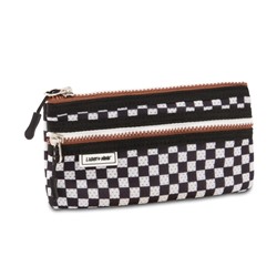 FLAT PENCIL POUCH CHECKERED BLACK
