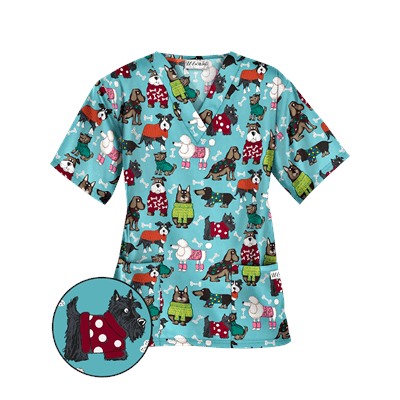 UA Best Dressed Pooch Amazing Aqua Print Scrub Top