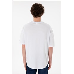 Erkek Long Fit Bisiklet Yaka Beyaz Basic Tişört