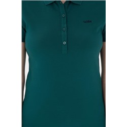 Kadın Koyu Yeşil Basic Polo Yaka Tişört