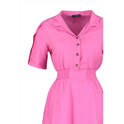Pembe Gipe ve Düğme Detaylı Dokuma Elbise TBBSS22EL1563