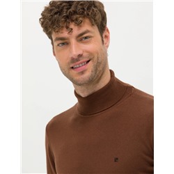 Kahverengi Slim Fit Balıkçı Yaka Basic Triko Kazak