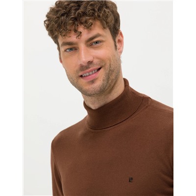 Kahverengi Slim Fit Balıkçı Yaka Basic Triko Kazak