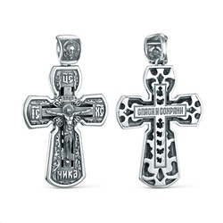 Крест из чернёного серебра - Рaспятие, Спаc Неpукотвоpный, Спаси и сохрани ПК-074-2ч