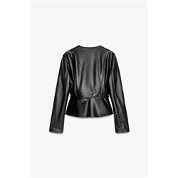 FAUX LEATHER PEPLUM JACKET