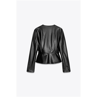 FAUX LEATHER PEPLUM JACKET