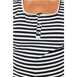Siyah-Beyaz Çizgili Düğme Detaylı Fitted/ Vücuda Oturan Örme Büyük Beden Bluz TBBSS24AF00023