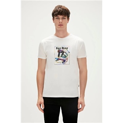 Bad Bear, One Way T-shirt Off-white Beyaz Baskılı Erkek Tişört