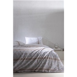 Abrial King Size %100 Pamuk Ranforce Baskılı Nevresim Takımı - Bej/Gri