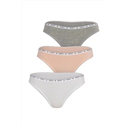 U.S. Polo Assn. Kadın Pamuklu Gri Melanj - Somon - Beyaz 3'lü Slip Külot Q6U6O2K0K9A