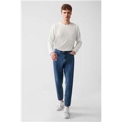 Avva Erkek Mavi Random Yıkama %100 Pamuk Carrot Fit Jean Pantolon E003548