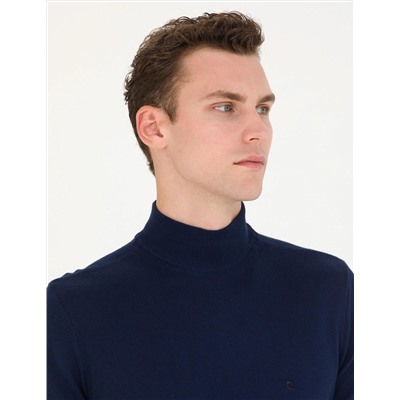 Açık Lacivert Slim Fit Yarım Balıkçı Basic Triko Kazak