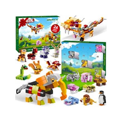 2022 Christmas Advent Calendar with 24 Animals Building Blocks 24 Days Countdown Calendar 12 in 1 Animal King Figure Stem Toys for Boys Kids Girls Christmas Stocking Stuffers Xmas Party Favor Gift