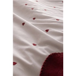 Coeur Tek Kişilik %100 Pamuk Kalp Nakışlı Nevresim Takımı - Beyaz/Kırmızı