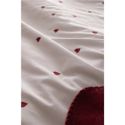 Coeur Tek Kişilik %100 Pamuk Kalp Nakışlı Nevresim Takımı - Beyaz/Kırmızı