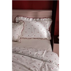 Coeur Tek Kişilik %100 Pamuk Kalp Nakışlı Nevresim Takımı - Beyaz/Kırmızı