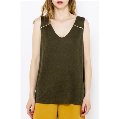 Camiseta de tirantes de lino Caqui