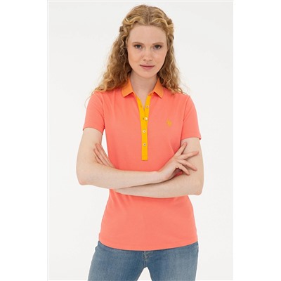 Kadın Nar Çiçeği Basic Polo Yaka Tişört