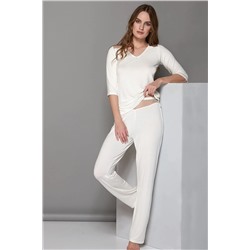 Sevim Kadın Ekru Nakışlı Pijama Takım 12163