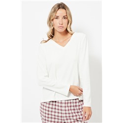 Camiseta de pijama regular fit de terciopelo - Blanco