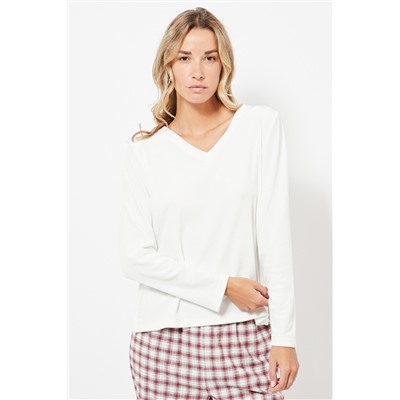 Camiseta de pijama regular fit de terciopelo - Blanco