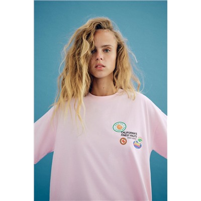 STICKERS PRINT T-SHIRT WITH SLOGAN