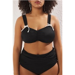 Siyah Fiyonk Detaylı Kalın Askılı Büyük Beden Bikini Üstü TBBSS25CT00009