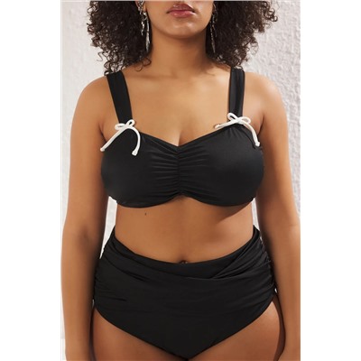 Siyah Fiyonk Detaylı Kalın Askılı Büyük Beden Bikini Üstü TBBSS25CT00009