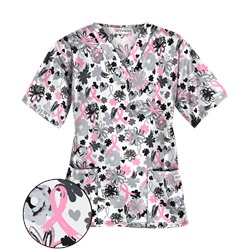 UA Painted Pink Ribbons White Print Scrub Top