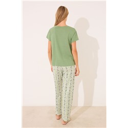 Pijama manga corta algodón estampado verde