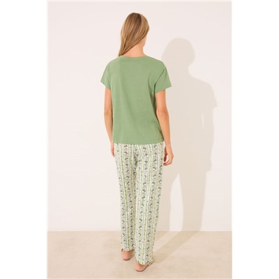 Pijama manga corta algodón estampado verde