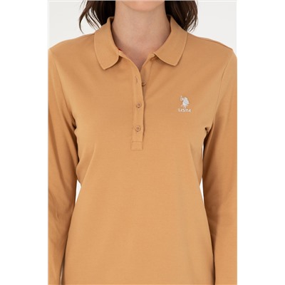 Kadın Camel Basic Polo Yaka Sweatshirt