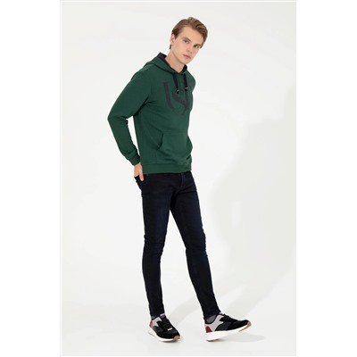 Erkek Yeşil Kapüşonlu Sweatshirt