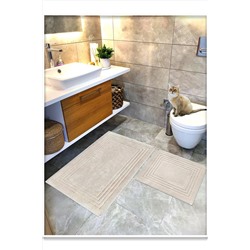 CottonCrafty 2 Li Set %100 Pamuk Dokuma Banyo Paspası, Banyo Halısı 60x100 - 60x50, Vera, Kaymaz Lateks Taban vera_01