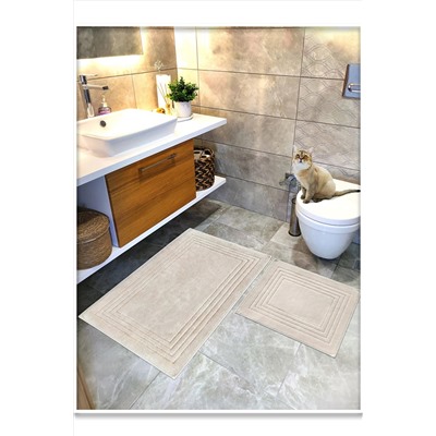 CottonCrafty 2 Li Set %100 Pamuk Dokuma Banyo Paspası, Banyo Halısı 60x100 - 60x50, Vera, Kaymaz Lateks Taban vera_01