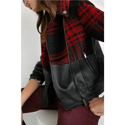 Chaqueta biker tartán-piel sintética