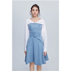 Vestido vaquero efecto doble prenda Azul y blanco
