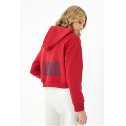 Kadın Kırmızı Kapüşonlu Sweatshirt