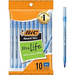 BIC Round Stic Xtra Life Blue Ballpoint Pens, Medium Point (1.0mm), 10-Count Pack of Bulk Pens, Flexible Round Barrel for Writing Comfort, No. 1 Selling Ballpoint Pens