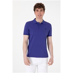 Erkek Slim Fit Polo Yaka Mavi Basic Tişört