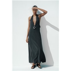 HALTER MIDI DRESS WITH TIE