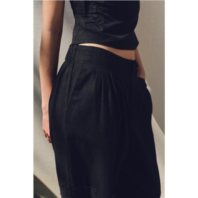 MULTI-PLEAT EMBROIDERED TROUSERS