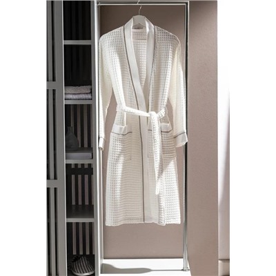 Pathier %100 Pamuk Kimono Unisex Bornoz - Beyaz/Bej